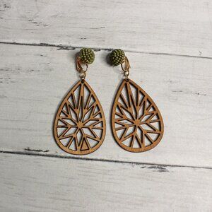 Cato Women's Brown Olive Wooden Teardrop Dangle Clip On Earrings Nickle Free